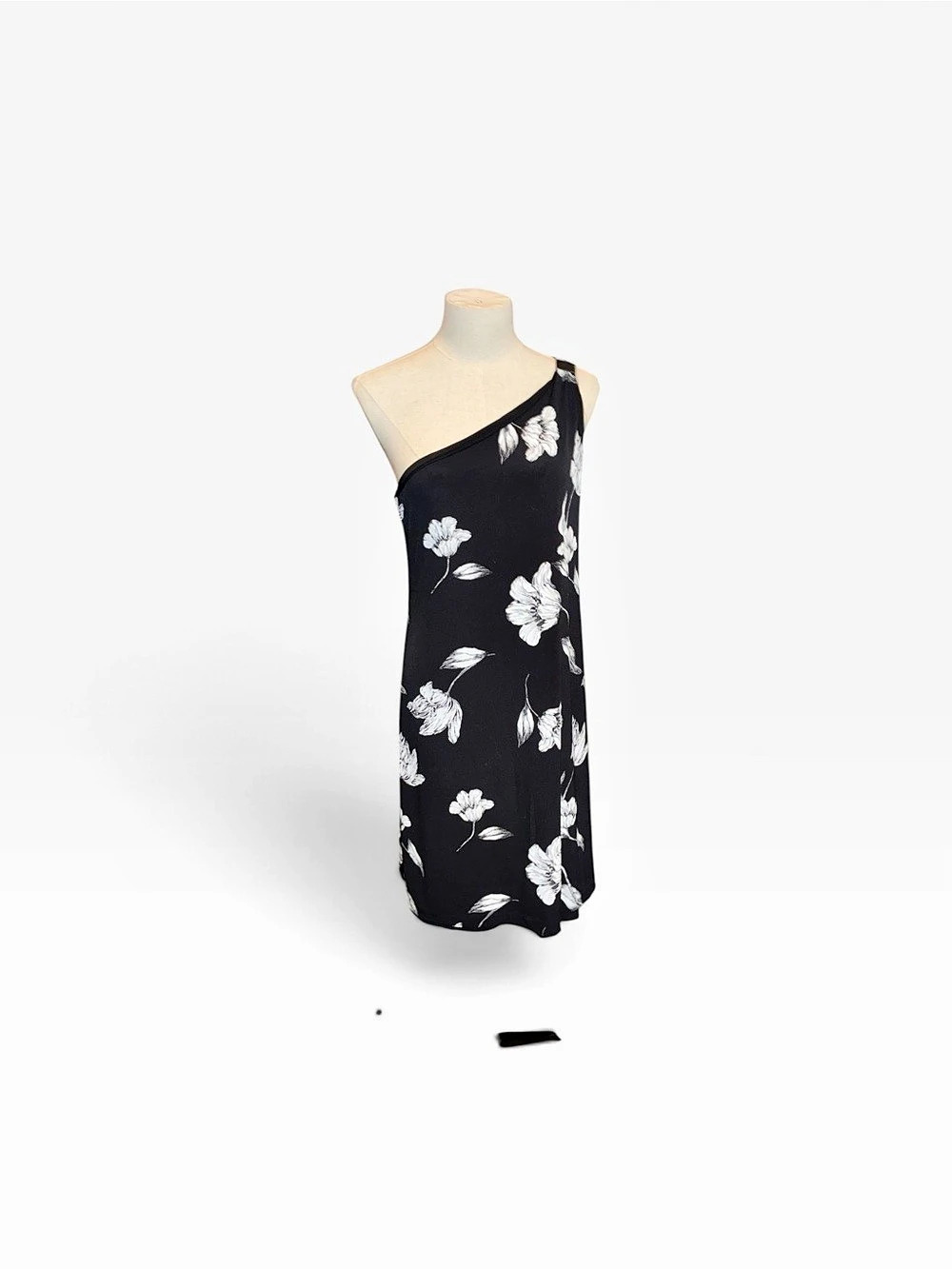 White House Black Market Floral One-Shoulder Mini Dress Black & White Size M